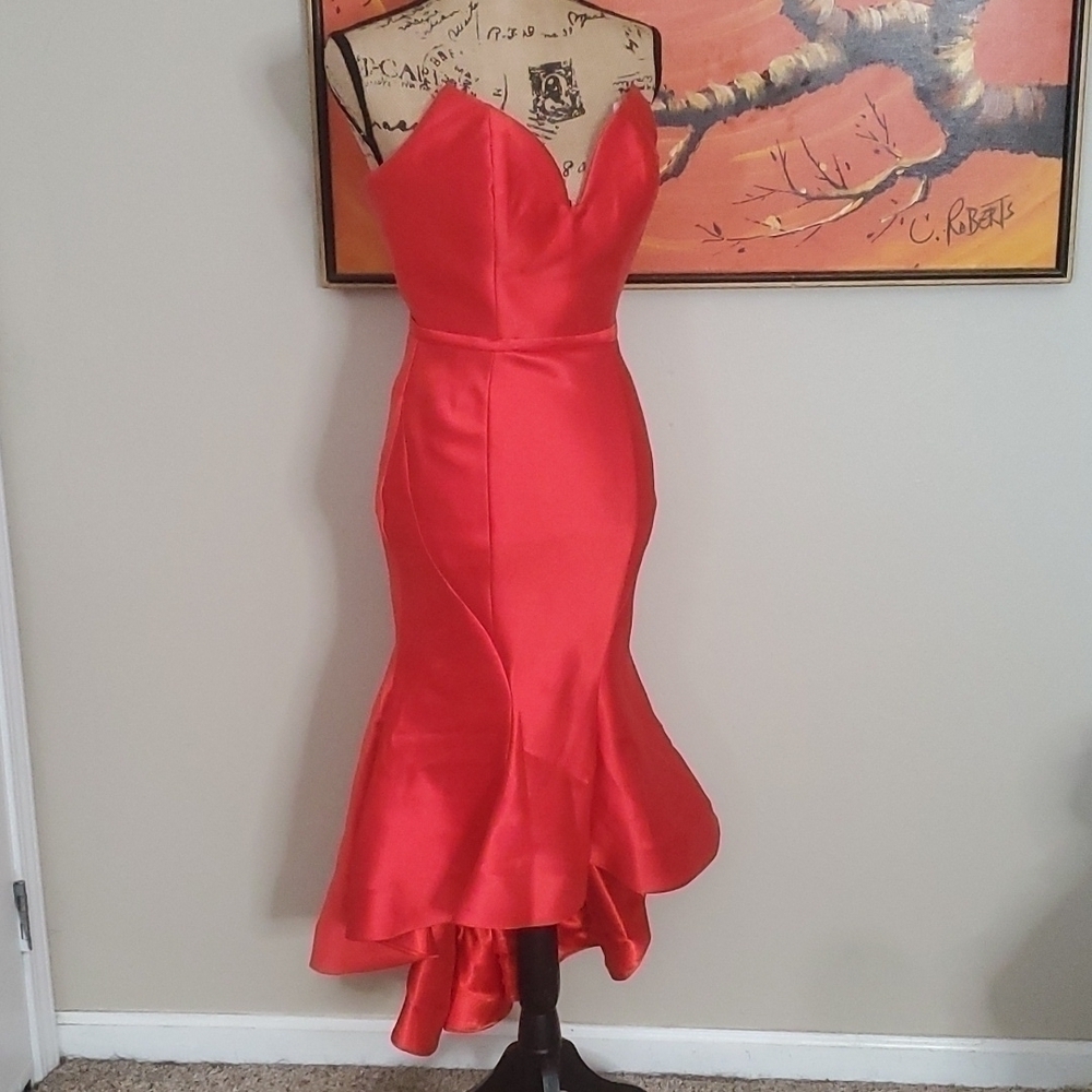COPY - Rachel Allan Red Midi Length Mermaid Cocktail Prom Pageant Dress Size 4 …
